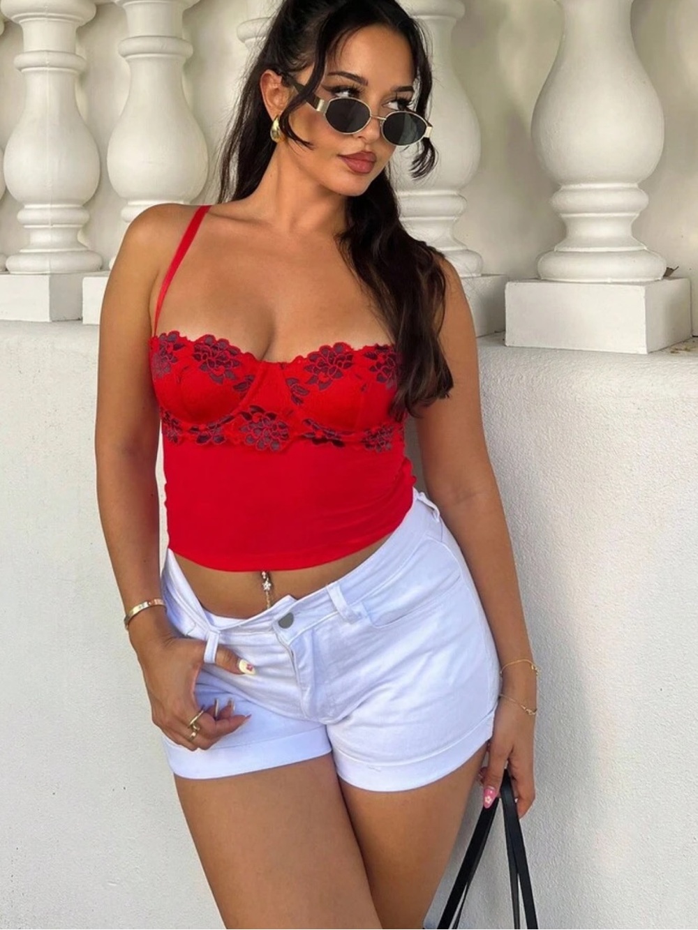 Red Lace Bustier Cami Top
